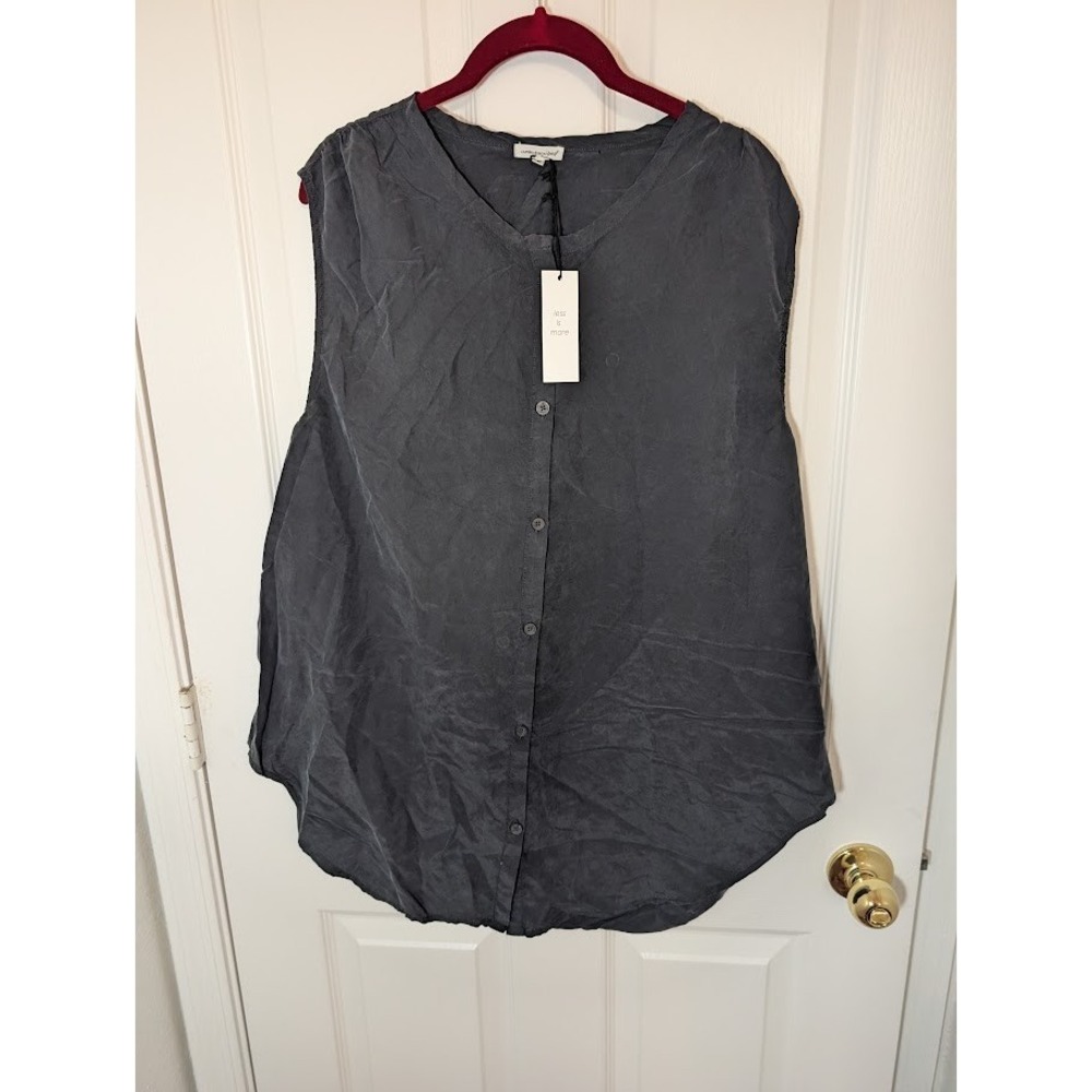 Unsubscribed Women's Medium 100% Silk Nightgown/Button Down Top Gray Casual‎